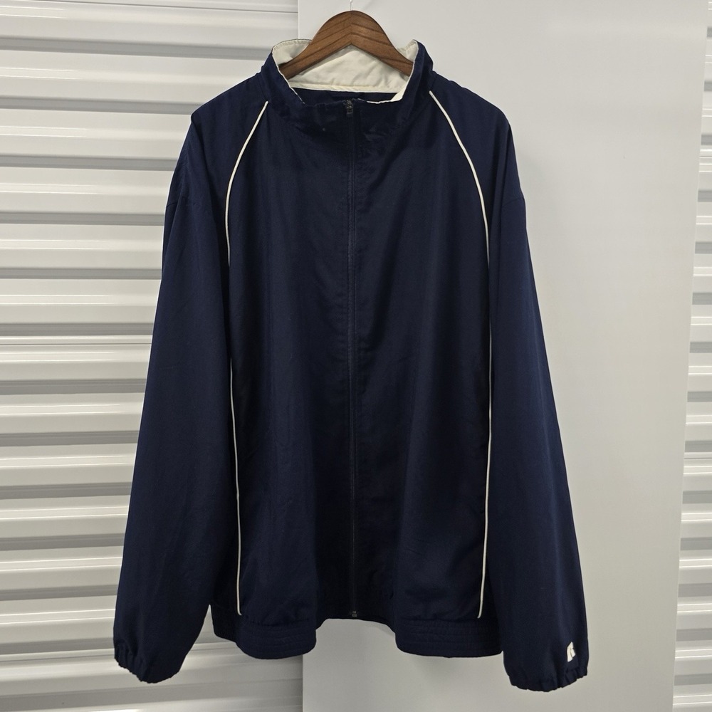 Vintage Russell Athletic Team Issue XXL Navy Blue Windbreaker Jacket 90s Y2K